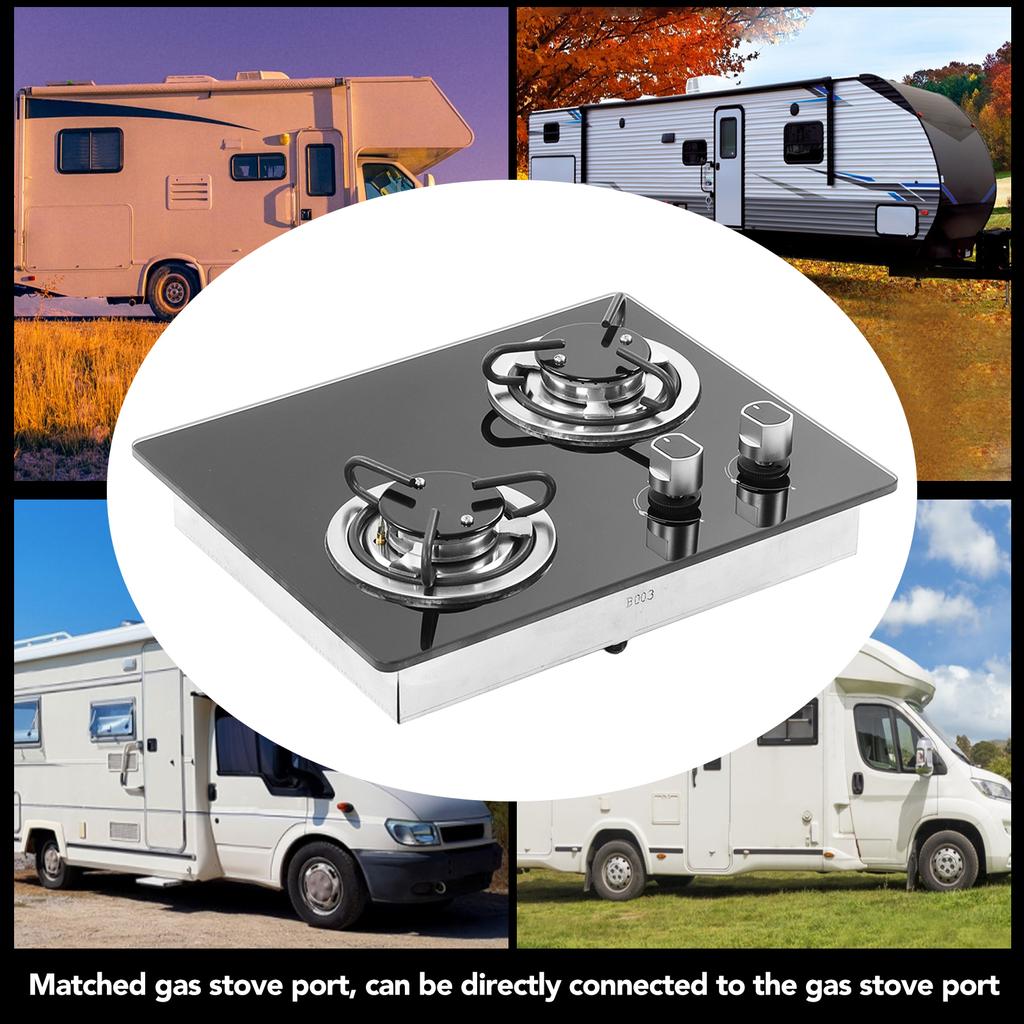 RV Gas Stove 2 1.8Kw Power Tempered Glass Panel Easy To Clean Gas Cook Top for Boat Camper Yacht Gas Stovetop