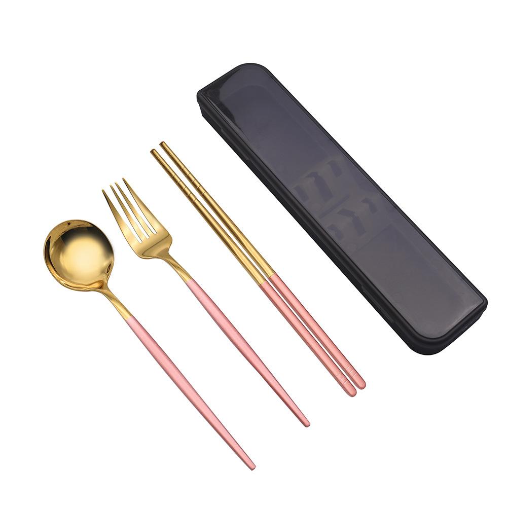 3 Pcs Spoon Fork Chopsticks Set With Storage Box Stainless Steel Coffee Snacks Fruit Dessert Fork Spoon Kitchen Teaspoon Set