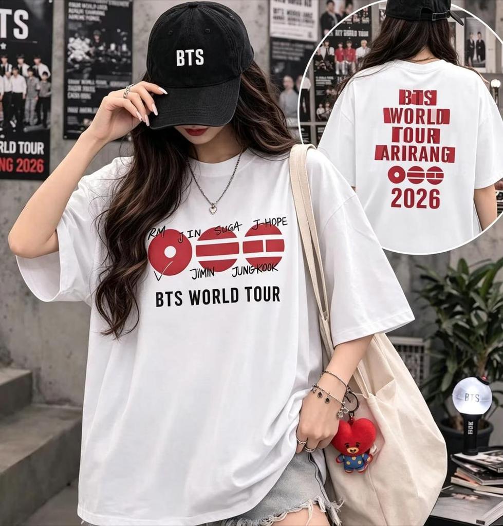 BTS 2026 Мировой Тур Альбом Arirang Графика Унисекс Хлопковая Футболка, Корейская Kpop Мальчишеская Группа Мужская Женская Ретро Y2k Модная Рубашка