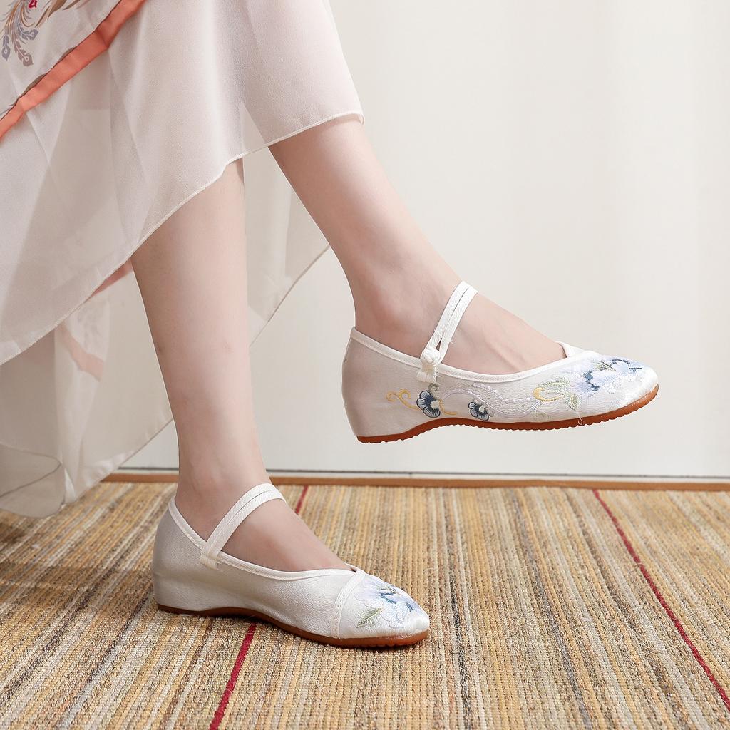 Xiaolingyue, Autumn New Han Element Mercerized Satin Retro Cheongsam Flat-bottomed Hanfu Shoes Women's Shoes