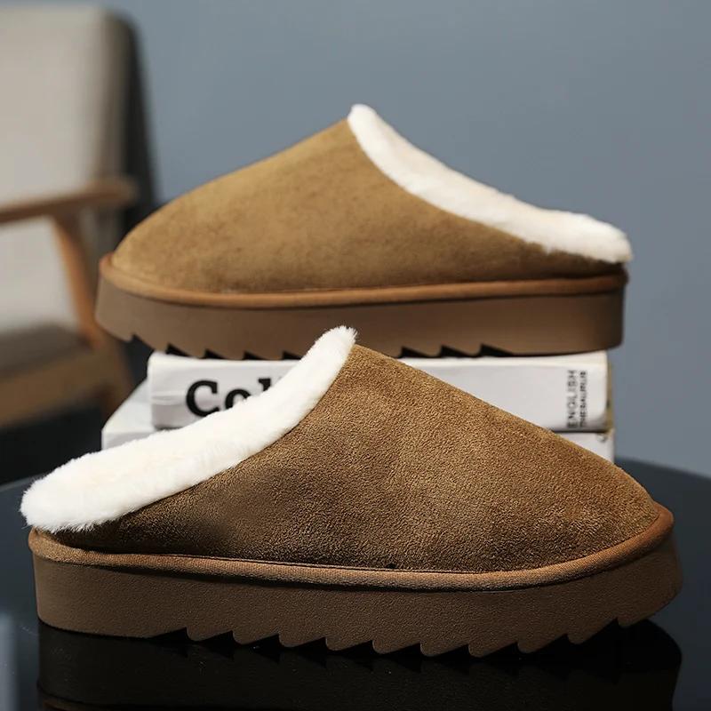 Модные парные тапочки для мужчин и женщин, зимние плюс бархатные теплые тапочки для дома, многоцветные, удобные, с толстой подошвой, мужские тапочки