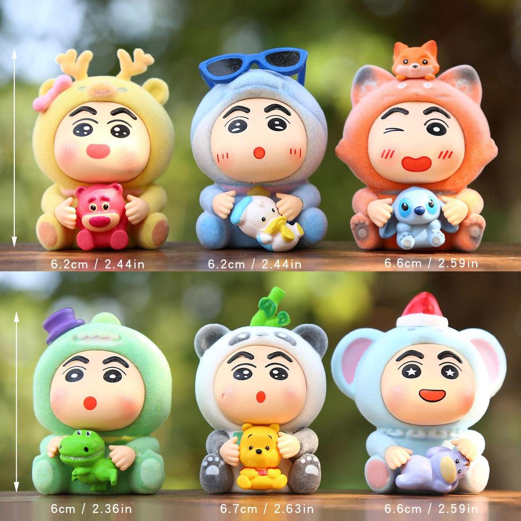 Anime Shin-chan Flocking Animal Series: Q Version Panda & Elephant Figure Toy Ornament
