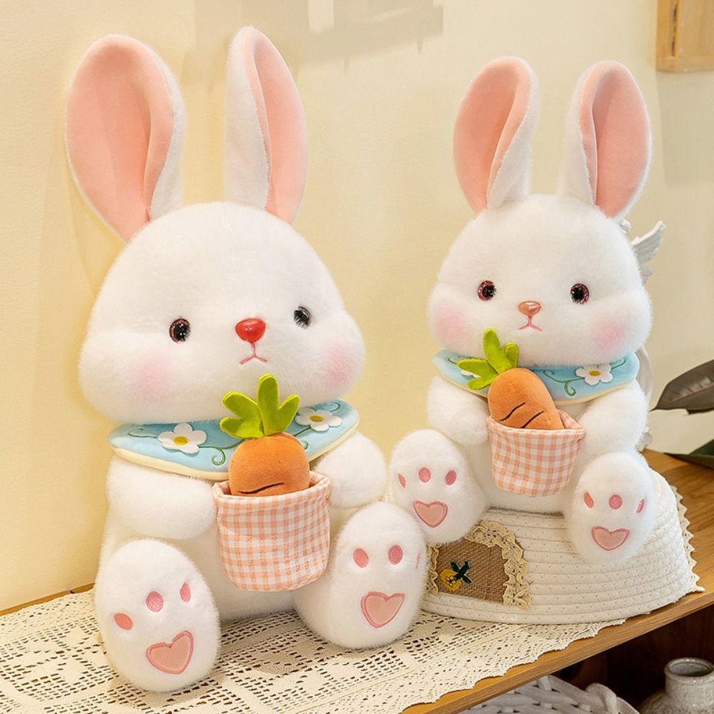 With Bib Bunny Animal Plush Doll Soft Adorable Bunny Dolls Carrot Rabbit Plush Toys  Children Girl