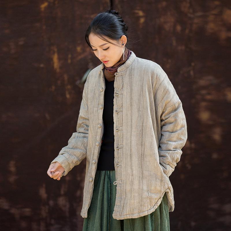 Johnature Женские винтажные зимние пальто в китайском стиле тай-дай на пуговицах со стойкой и длинными рукавами