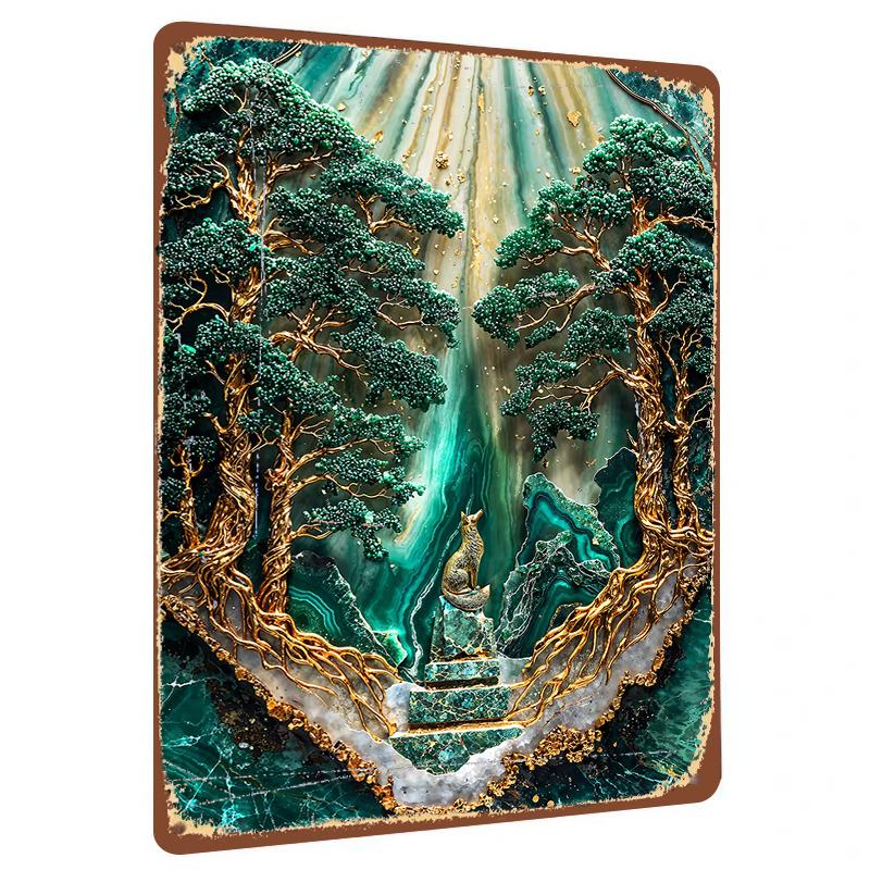 Emerald Forest Gold Foil Iron Painting LuxuryDecorative Art Animal Landscape Wall Hanging