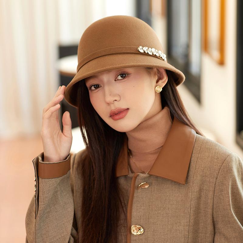 Wool Top Hat Women'S Autumn And Winter New Black Felt Hat Retro Fashion Versatile Bucket Hat Woolen Basin Hat Women'S Winter