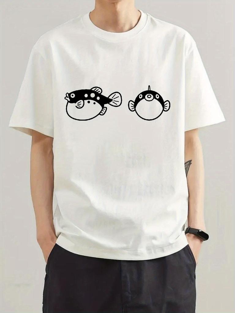 Unisexs Tshirt With Digital Direct Printing Cartoon Design Of Two Fish Fashionable Print Summer Casual Shortsleeve Tshirt