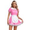 Women's Wet Look Leather French Maid Cosplay Costume Puff Sleeve Party Mini Dress
