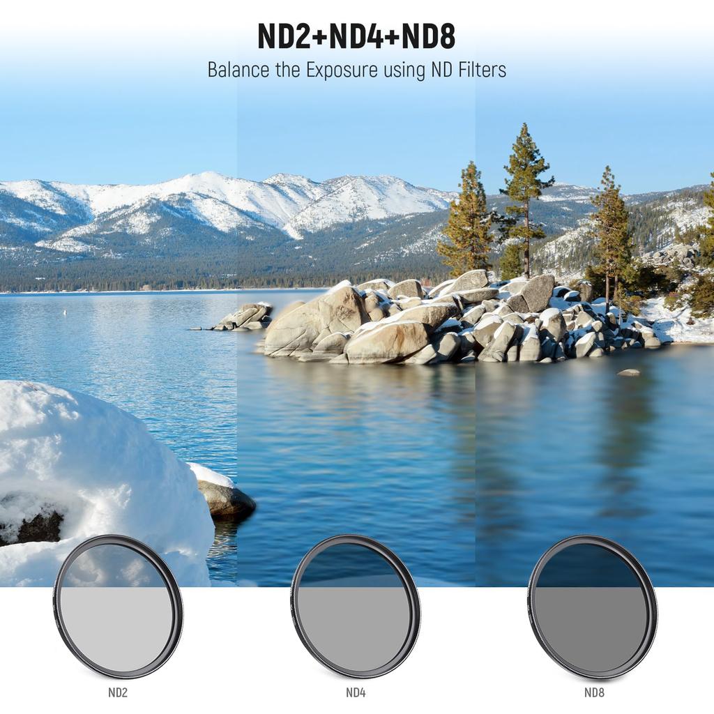 NEEWER 37mm ND Filter Set Filters with Rubber Lens Cap Compatible with DSLR Cameras and Universal 37mm Cameras UV/CPL/FLD/ND2/ND4/ND8 Hood/Lens