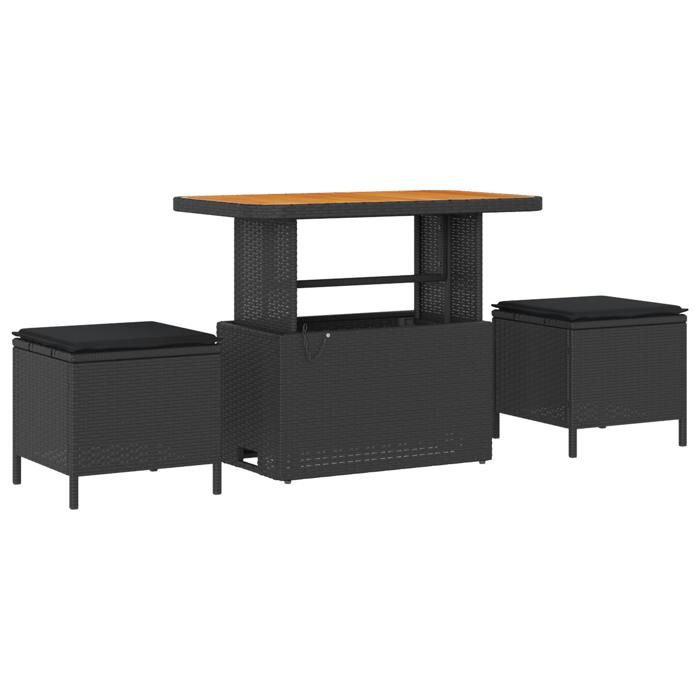 8-Piece Garden Sofa Set with Black Synthetic Rattan Acacia Cushions, 3-Piece Garden Dining Set 3361819