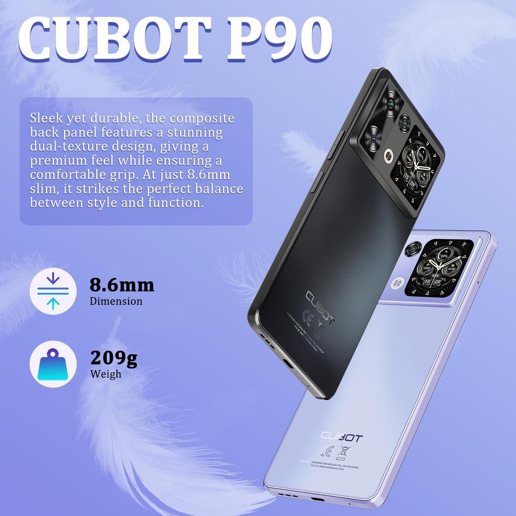 Смартфон CUBOT P90 Android 15, 24 ГБ ОЗУ + 256 ГБ ПЗУ, 6,88-дюймовый HD+ дисплей 120 Гц, 1,72-дюймовый задний сенсорный экран, 64 Мп + 16 Мп, 5100 мАч, NFC/Распознавание лица/Отпечаток пальца