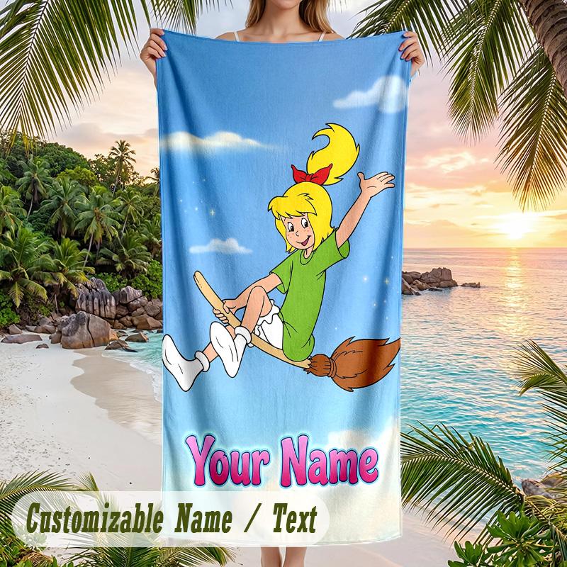 Bibi Blocksberg Beach Towel, Personalized Custom Text, Quick Dry Soft Large Towel For Swimming Pool Travel
