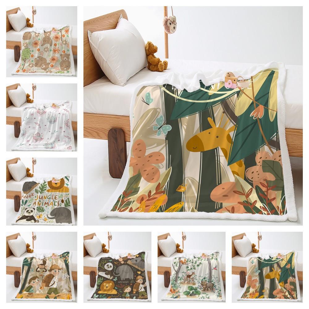 Digital Printing Cover Blanket Animal Illustration Camping Forest Thickened Lamb Fleece Crystal Fleece Blanket