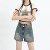 Retro Denim Shorts Women's Summer New High Waist Slimming Slim Fit Small Slimming A- Line Wide-Leg Hot Pants