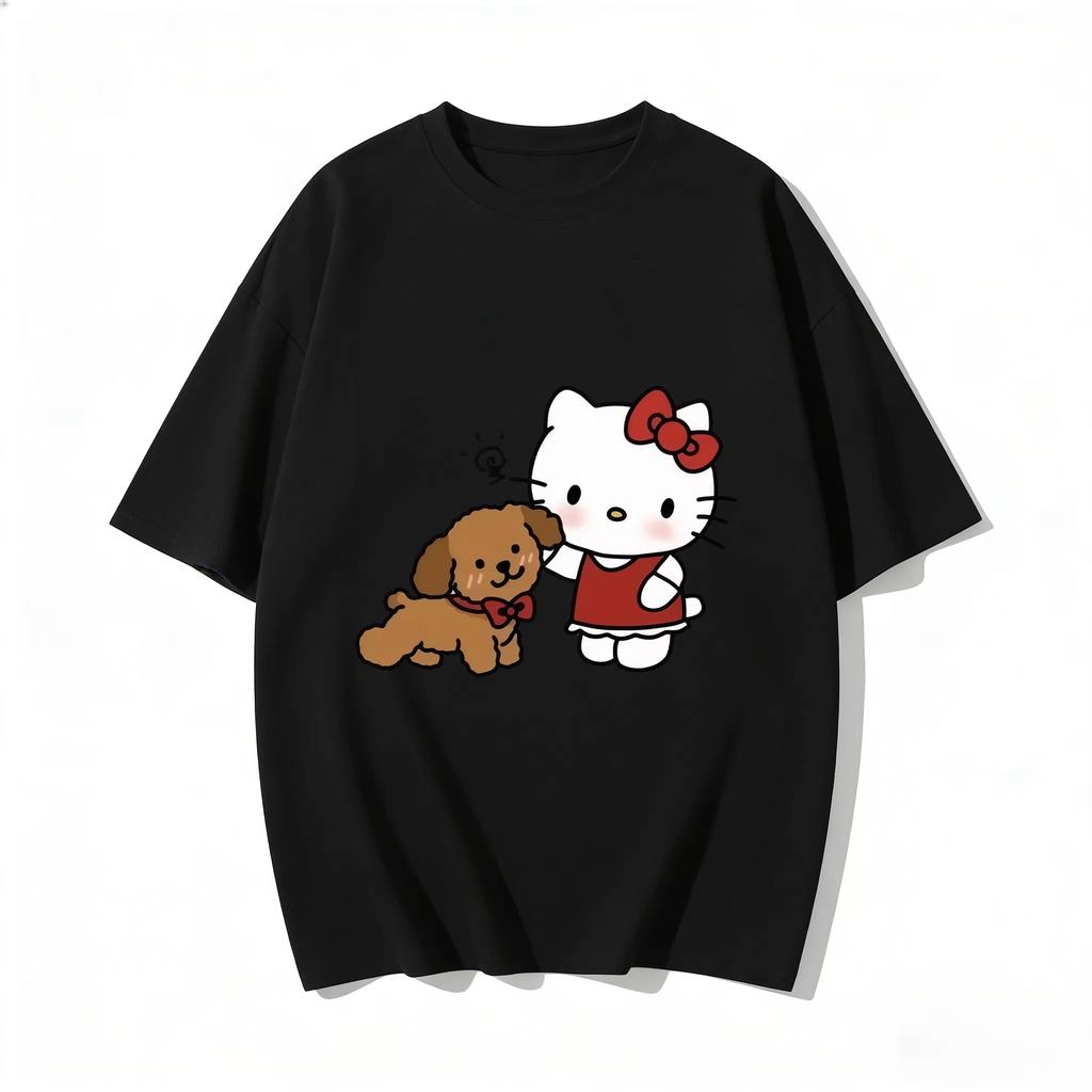 2026 Hello Kitty Cartoon Printed Short Sleeve Summer Cotton Tshirt Womens Family Matching Outfits Tops Tee Highquality Tees