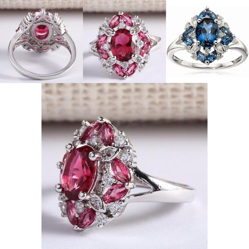 Великолепные посеребренные кольца с натуральным синим сапфиром овальной огранки и стразами