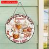 2D Flat 20*20cm 1pc Pumpkin Spice Cafe Vintage Round Wooden Sign, Good Quality Fall Coffee Theme Rustic Wall Art Ornament Perfect for Garden&Farmhouse