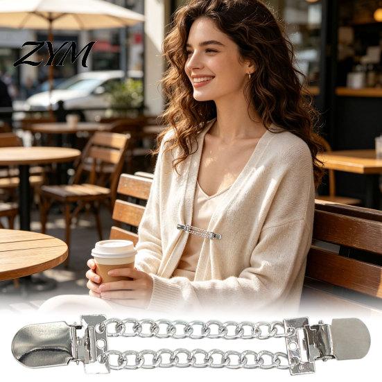 Metal Sweater Decor 3Pcs Vintage Clips for Women Girls, Retro Double Chains Cardigan Clips, Elegant Collar Clip Anti Slip Holder Dresses Shawls, Waist