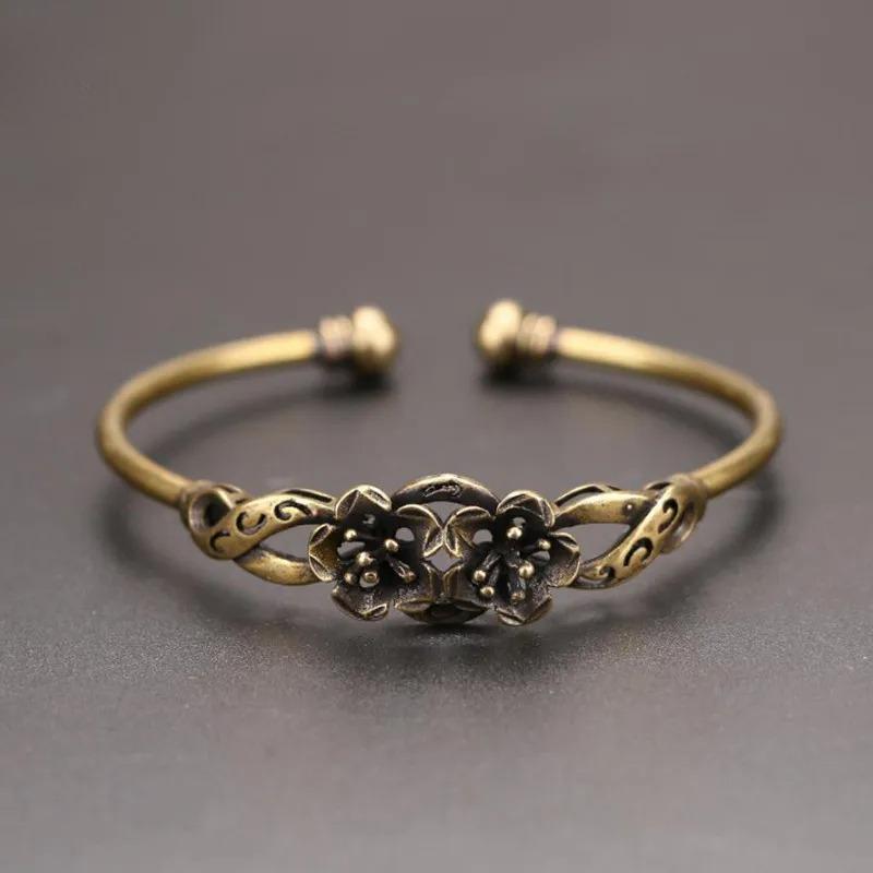 Ретро Бронзовый Цветочный Узор Браслет Принцессы Классический Чистая Медь Ажурный Античный Браслет Женское Украшение Подарок на День Благодарения