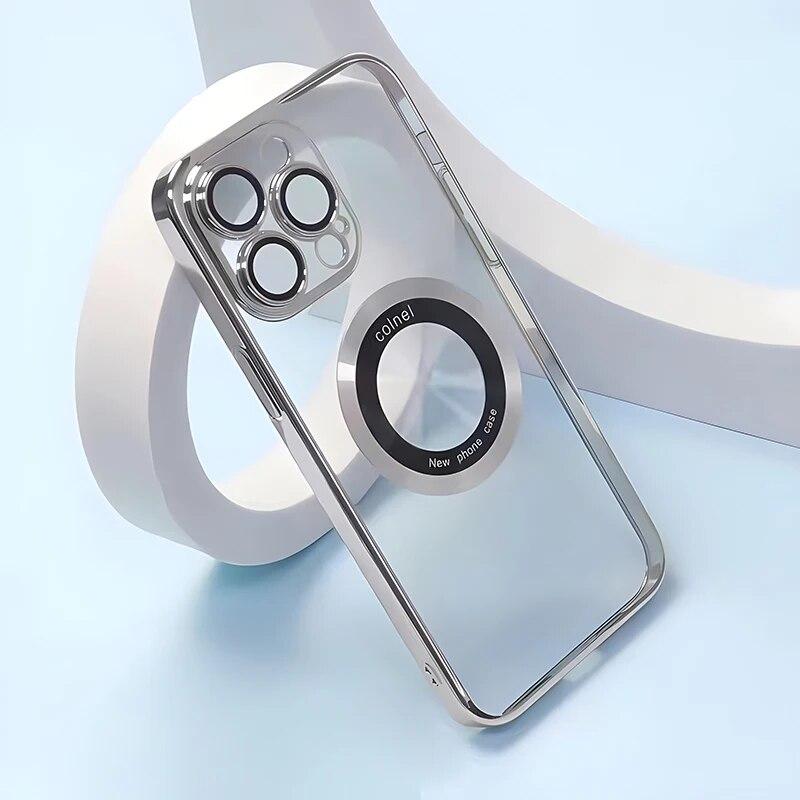 Роскошный магнитный прозрачный чехол для защиты линз Magsafe для iPhone 14 15 13 12 11 Pro Max Plus, задняя крышка с беспроводной зарядкой