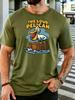 Unisex Olive Green Crew Neck Tee The Loud Pelican Cartoon Bird Stump Anchor Wave Retro Coastal Bird Lover Soft Cotton Casual Top