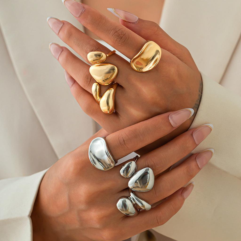 Модный глянцевый комплект из трех колец Sense, нестандартное простое кольцо в форме капли воды из сплава, индивидуальное нишевое дизайнерское кольцо Sense Ring для повседневных поездок на работу для женщин