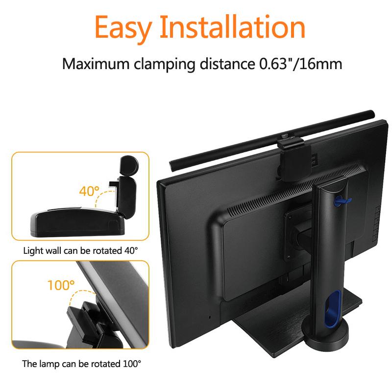 USB светодиодная лампа для экрана, 3-ступенчатая регулируемая лампа для монитора с защитой глаз и защитой от синего света, для изогнутого ПК, ноутбука, настольная лампа для общежития