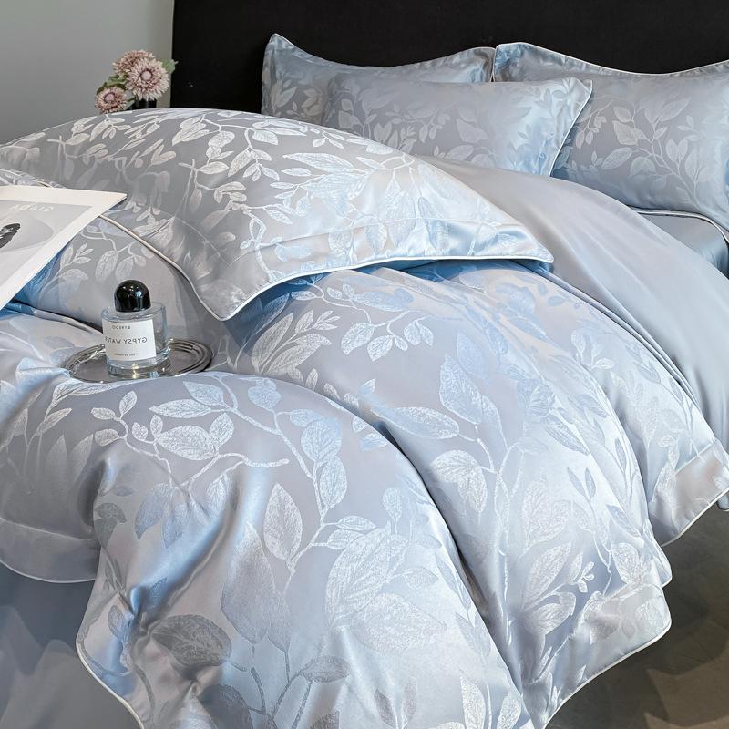 Ice Silk Jacquard Bedding Set Four-piece Set Silk Skin-friendly and Silky High-end Bed Sheet Quilt Cover Pillowcase