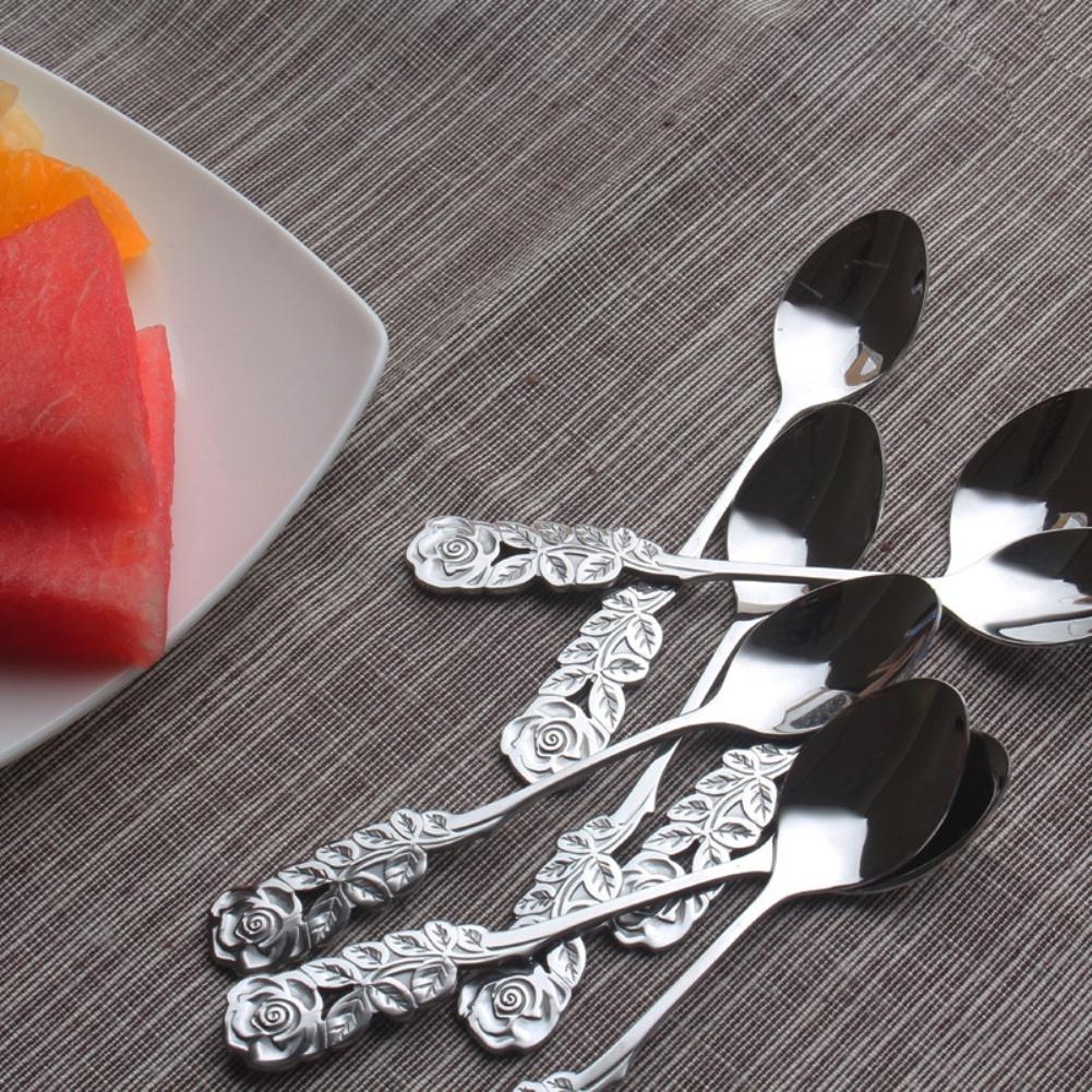 Симпатичная ложка с розой из нержавеющей стали, западная еда, десерт, суп, кофейный напиток, ложка