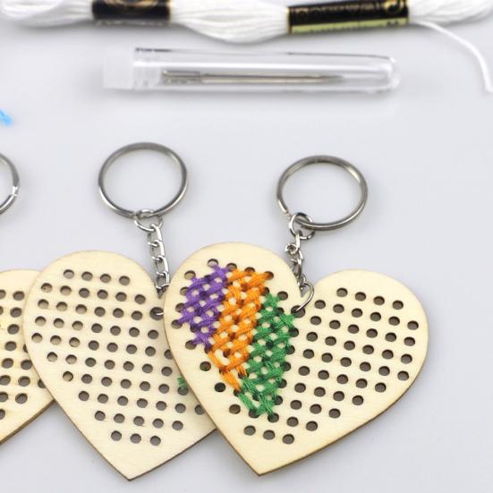5шт деревянные любовь сердце вышивка крестом DIY брелок брелок ремесло комплект