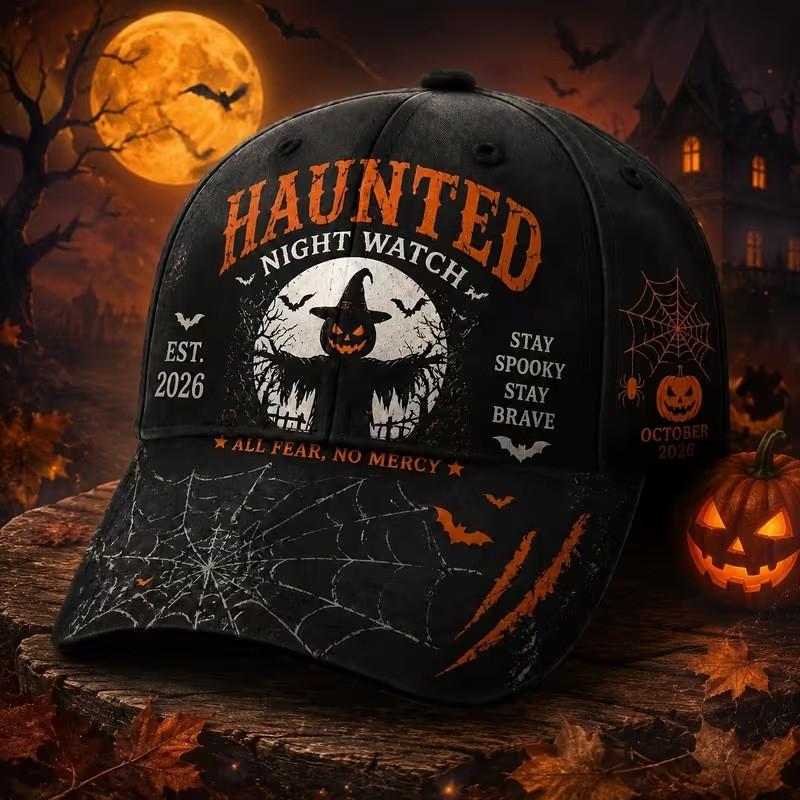 Digital Print Baseball Cap Halloween Black Cat Pumpkin All-Over Adjustable Sun Hat Unisex
