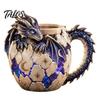Fantasy Coffee Cup Dragon Egg Mug, Stainless Steel Liner 3D Relief Baby Unique Birthday Gift for Lovers Cup, Realistic Resin Desktop Ornament