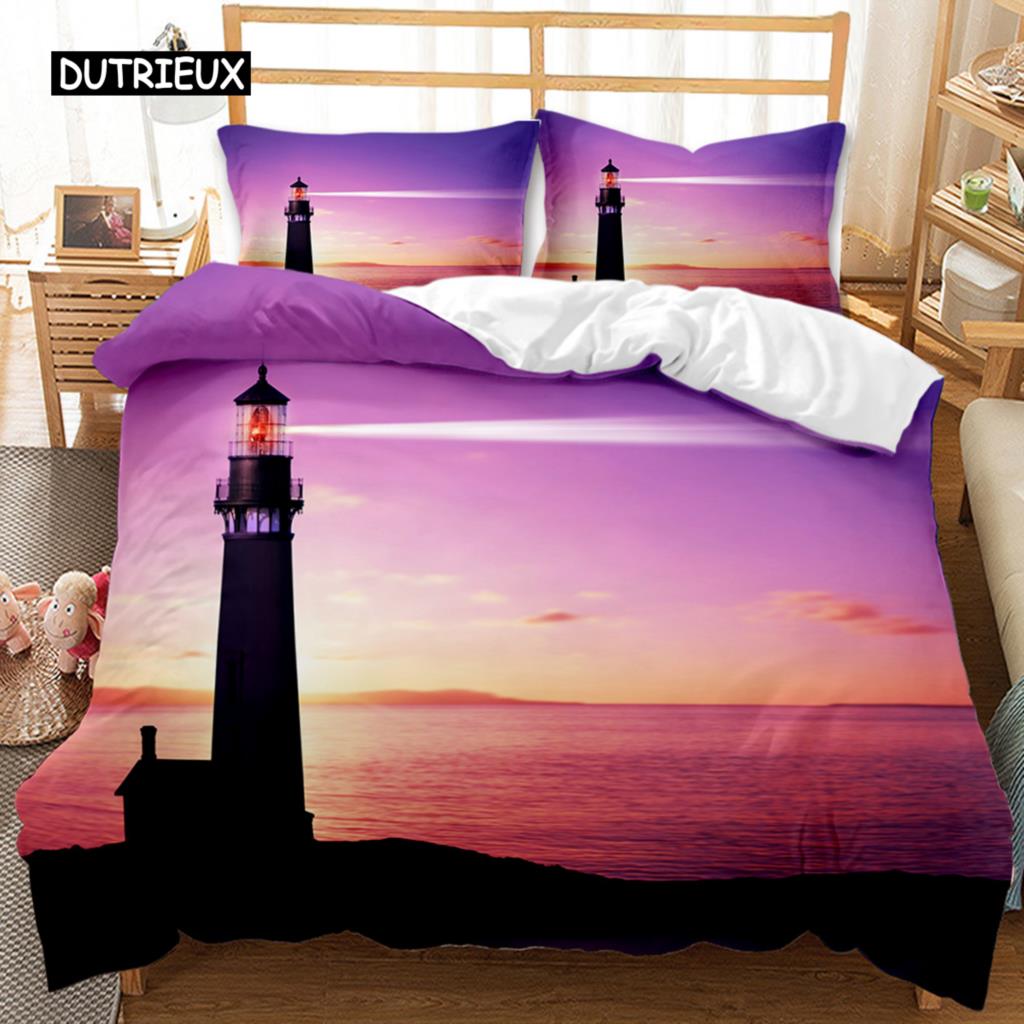 Пододеяльник Lighthouse Ocean, пододеяльник Nautical, покрывало Sunset Nature Double Queen King Size, комплект постельного белья из полиэстера