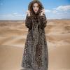 Autumn and Winter New Hooded Hairy Imitation Mink Fur Leopard Print Plus Long Knee Loose Coat