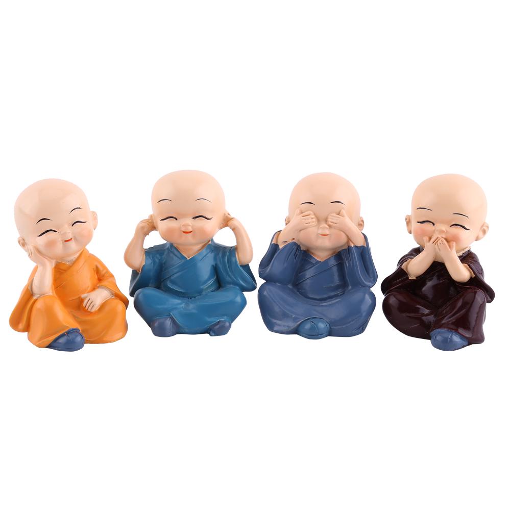 Baby Buddha Statuette, 4 Pieces, Little Monks Buddha Figurines, Cute Kungfu Monk, Car Interior Decoration, Resin Crafts, Wall Shelf,