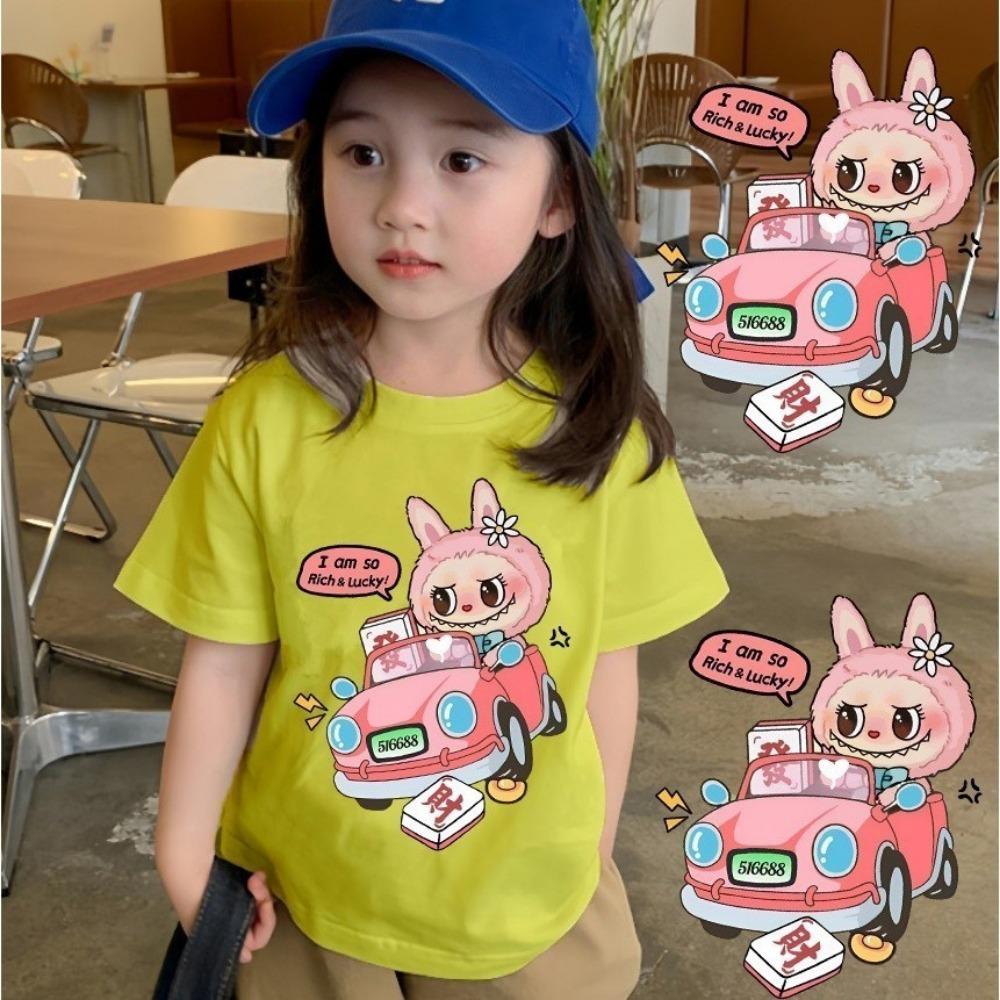 2025 Hot Sale Labubu Pop Mart T-shirt Men and Women with the Same Cute Printed Top Children's Cartoon Short-sleeved 100-160cm