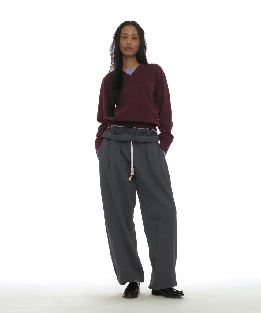 PARTIMENTO WOMEN Colorblock Double Layered Knit Sweater_Plum