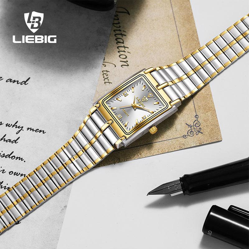 Эксклюзивно для Leibinji LIEBIG классические квадратные женские часы с бриллиантами и стальным ремешком для пар мужчин и женщин