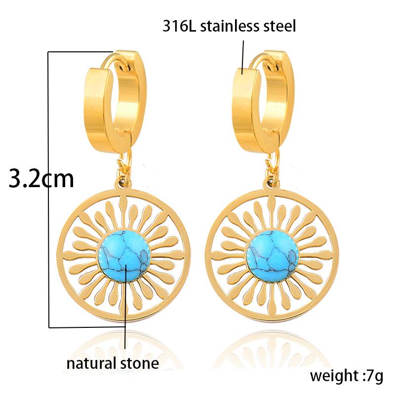 Титан, титановая сталь, синий сосновый камень, полые круглые серьги из нержавеющей стали, не выцветают, окрашенные ювелирные изделия