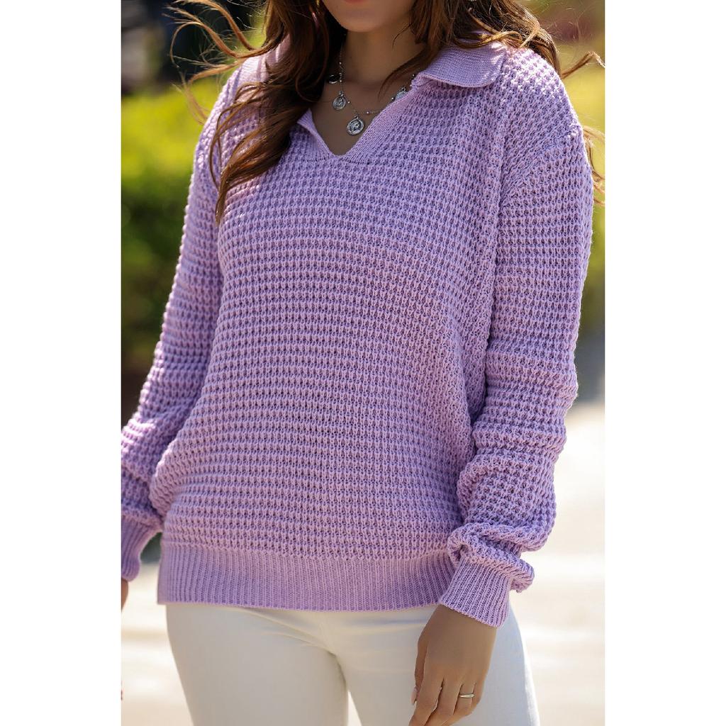 V Polo Neck Thessaloniki Rice Knitted Long Sleeve Comfortable Fit Winter Thick Knitwear Knitted Sweater