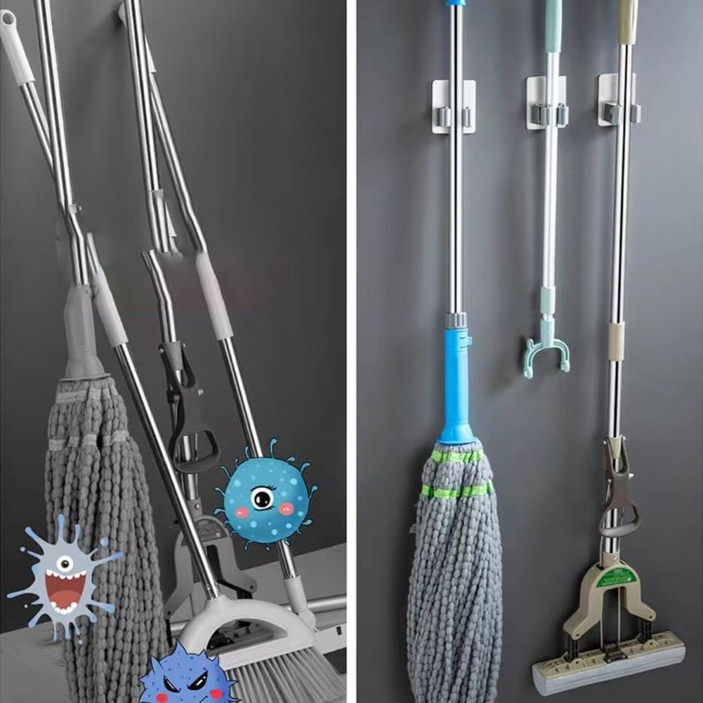 Клейкий настенный зажим Клейкий настенный зажим Кухонный органайзер Подставка для швабры