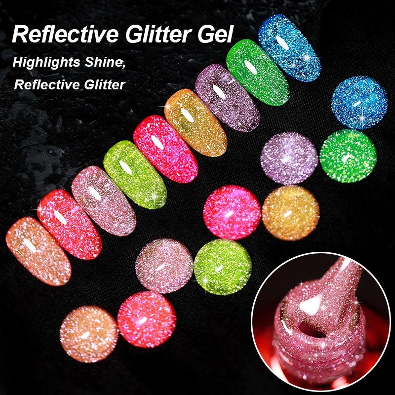Explosive Fluorescent Broken Diamond Nail Polish Glue Colorful Reflective Bouncy Nail Polish Glue for Nail Salons Phototherapy Glue