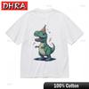 Womens Comfy Classic TShirt Colorful Dinosaur with Red Striped Hat Graphic Tee Tshirts Tops for Anniversary Gift TShirt