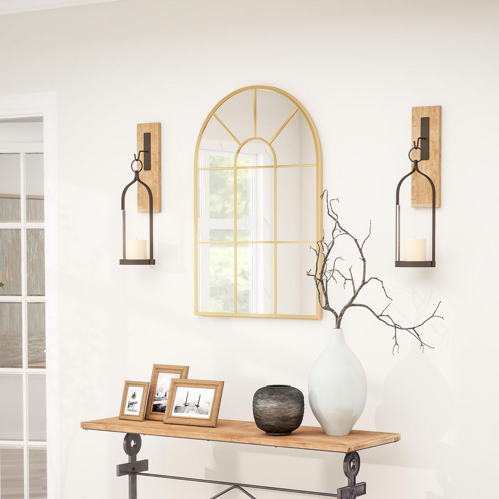 90 X 61cm Arched Grid Mirror - Gold Tone