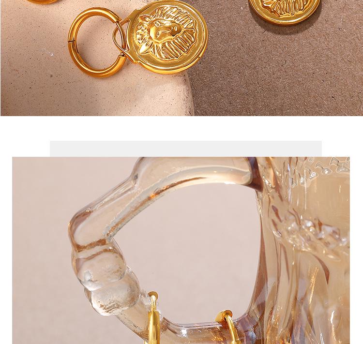 Ретро Ожерелье с Головой Льва и Набор Серег с 3D Текстурированными Монетами из Нержавеющей Стали