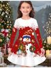 Girls' Autumn and Winter Fashion Dress, 3D Christmas Print  Round Neck Long Children's T-shirt Dress, Casual Versatile, Christmas Clothing