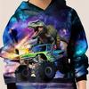 3D Dino Truck Print Starry Sky Graphic Long Sleeve Hooded Sweatshirt Girls Boys Breathable Hoodies Sports