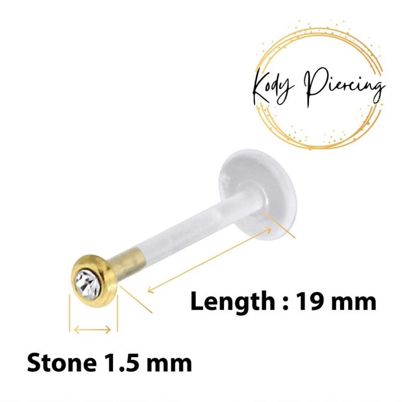 KODY ПИРСИНГ, ЗОЛОТО 14 КАРАТ, губа из биофлекса, круглая головка и инкрустация цирконом