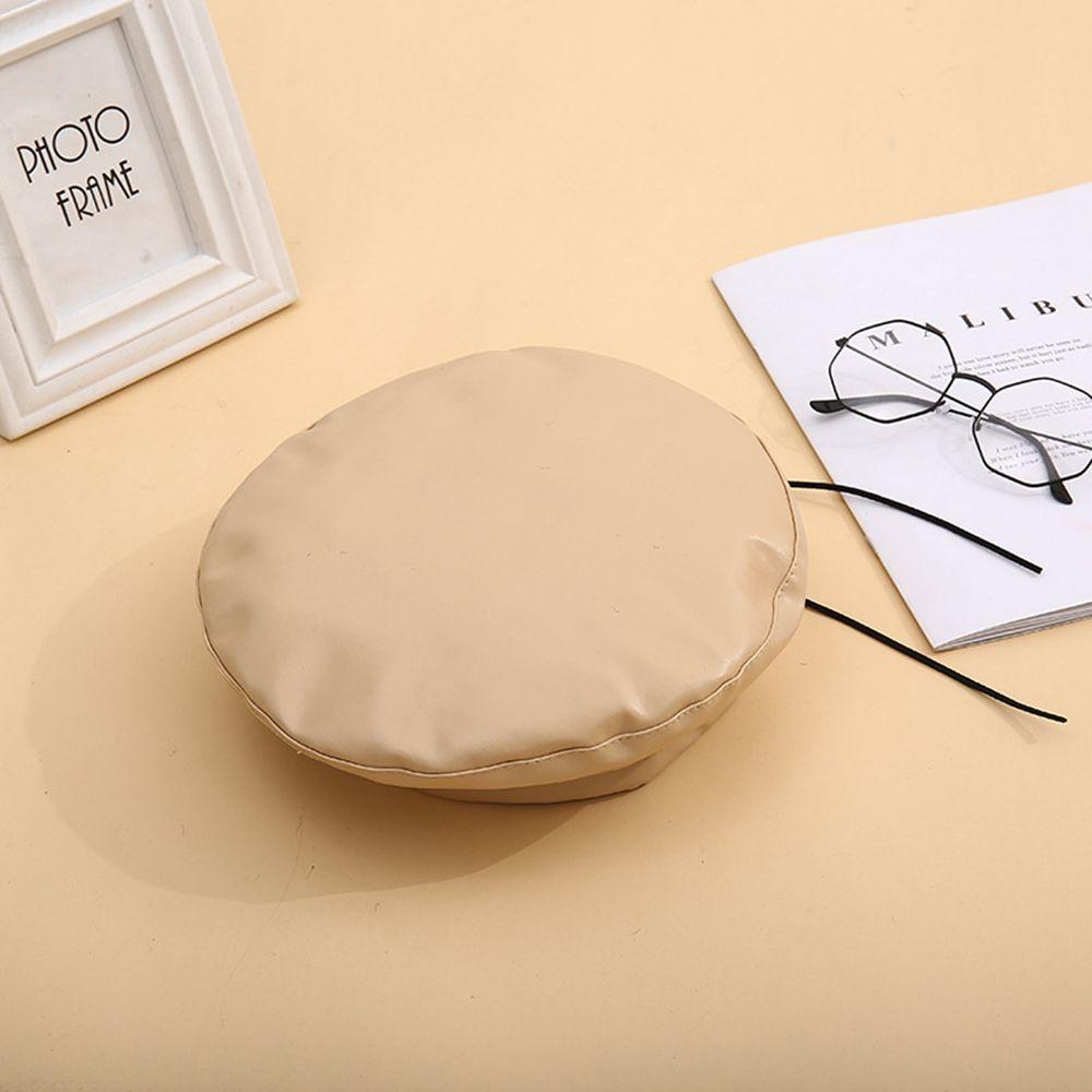 Solid Warm Beanie Female Ladies French Artist Hat Beret Cap Adjustable Hat PU Leather Berets