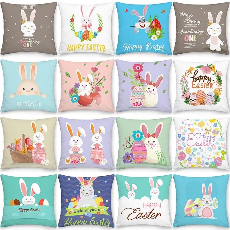 Home Decor Easter Pillowcase Sofa Cushion Cover Bedroom Room Decor Easter Bunny Egg Print Throw Pillow Case